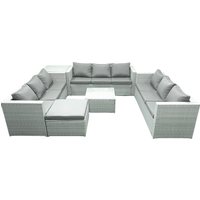 Fimous Rattan Garden Outdoor Furniture Set 10 Seater Rattan Garden Sofa Set with Big Footstool Side Table Light Grey Mixed