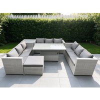 Fimous Lounge Rattan Garden Furniture Set Adjustable Rising Lifting Table Dining Set Side Coffee Tea Table in Light Grey
