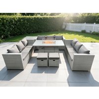 Fimous U Shape Lounge Sofa Dining Set With Gas Heater Firepit Burner Dining Table Side Coffee Tea Table in Light Grey