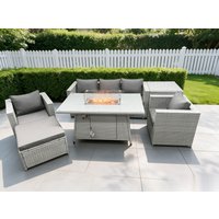 Fimous Rattan Garden Furniture Set Gas Fire Pit Lounge Sofa Chair Dining Set With Side Table in Light Grey