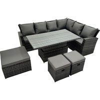 Fimous 9 Seater High Back Outdoor Rattan Adjustable Rising Lifting Dining Table Corner Sofa Garden Furniture Right Hand in Dark Grey