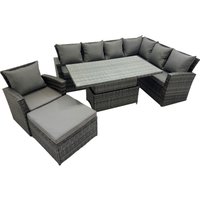 Fimous 8 Seater Outdoor High Back Rattan Adjustable Rising Lifting Dining Table Set Garden Furniture Set Right Hand in Dark Grey
