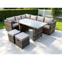 Fimous Outdoor Lounge Rattan Corner Sofa Set Garden Furniture with Small FootStools 6 Seater in Dark Grey