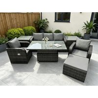 Fimous Wicker PE Rattan Outdoor Garden Furniture Set Height Adjustable Rising lifting Dining Table With Armchair in Dark Grey