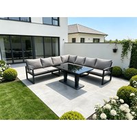 Fimous 7 Seater Outdoor Aluminum Garden Furniture Set Corner Sofa Adjustable Rising Lifting Dining Table Sets Dark Grey