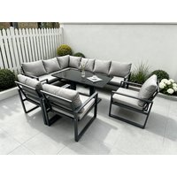 Fimous Aluminum Outdoor Garden Furniture Set Corner Sofa 3 Chairs Adjustable Rising Lifting Dining Table Sets Dark Grey