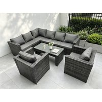 Fimous 8 Seater Rattan Corner Sofa Lounge Sofa Set With Rectangular Coffee Table 2 Arm Chair Left Hand in Dark Grey