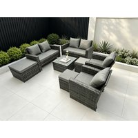 Fimous 9 Seater Dark Grey Mixed High Back Rattan Sofa Set Coffee Table Garden Furniture Outdoor 3 Stools