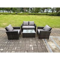 Fimous 4 Seater Grey Mixed High Back Rattan Sofa Set Rectangular Coffee Table Garden Furniture Outdoor Patio in Dark Grey