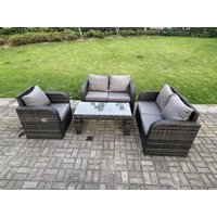 Fimous 5 Seater Dark Grey PE Rattan Garden Furniture Set Reclining Chair Love Sofa 2 Seater Sofa Set Coffee Table