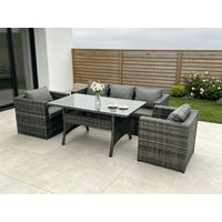 Fimous 5 Seater PE Wicker Rattan Garden Furniture Set Patio Chair Rectangular Dining Table Set in Dark Grey