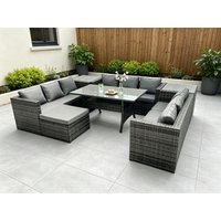 Fimous Outdoor PE Wicker Garden Furniture Rattan Lounge Sofa Set Patio Dining Table 2 Side Table 10 Seater in Dark Grey