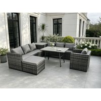 Fimous 8 Seater Wicker PE Rattan Garden Dining Set Outdoor Furniture Sofa with Patio Dining Table Armchair in Dark Grey