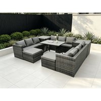 Fimous 11 Seater Wicker PE Rattan Outdoor Furniture Lounge Sofa Garden Dining Set with Dining Table Side Table in Dark Grey