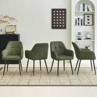 SONARA Ergonomic Set of 4 Dining Chairs with Plush Chenille Fabric in Green