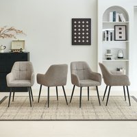 SONARA Ergonomic Set of 4 Dining Chairs with Plush Chenille Fabric in Light Brown