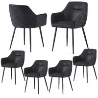 SONARA Set of 6 Faux Suede Dining Chairs With X-Cross Metal Legs in Black