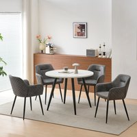 SONARA 4 Faux Suede Dining Chairs with White Marble Round Dining Table Sets in Grey
