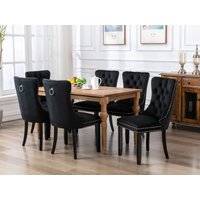 HomeTouch Taylor Set of 6 Lux Black Velvet Kitchen Dining Chairs with Pull Knocker Ring | Size: 6 Pack
