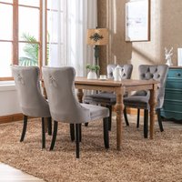 HomeTouch Taylor Set of 6 Lux Velvet Upholstered Kitchen Dining Chairs with Pull Knocker Back in Grey | Size: 6 Pack