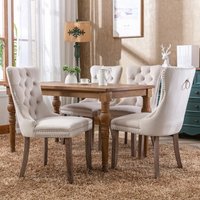 HomeTouch Taylor Set of 6 Lux Cream Velvet Upholstered Kitchen Dining Chairs with Pull Knocker Back in Beige | Size: 6 Pack