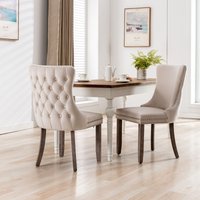 HomeTouch Sierra Set of 2 Lux Dining Chairs Velvet Tufted Wing Back Kitchen Chairs with Oak Wood Legs in Beige | Size: 2 Pack
