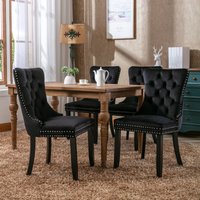 HomeTouch Angie 4 Lux Black Velvet Upholstered Kitchen Dining Chairs with Pull Knocker Back | Size: 4 Pack