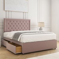 BSSPOKE Nova Plush Divan Bed Set 24" Headboard & Mattress & 2 Drawers Footend in Pink | Size: Super King