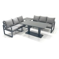 Fimous 6 Seater Aluminium Outdoor Garden Furniture Set with Adjustable Rising Lifting Dining Table 3 Seater Sofa Side Table Dark Grey