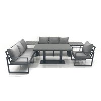 Fimous Outdoor Garden Furniture Set Aluminium Lounge Sofa Adjustable Rising Lifting Dining Table Sets with 2 Side Tables Dark Grey