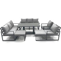 Fimous Garden Sofa Set Aluminium Furniture Rising Dining Tabe Set with 2 Chair 2 Big Footstool Dark Grey