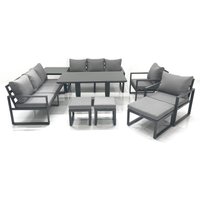 Fimous Garden Sofa Set Aluminium Furniture Rising Dining Tabe Set with 2 Chair 3 Footstools Side Table Dark Grey