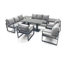 Fimous Garden Sofa Set Aluminium Furniture Rising Dining Tabe Set with 3 Chair 2 Side Tables Dark Grey