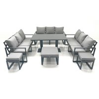 Fimous 12 Seater Garden Sofa Set Aluminium Furniture Rising Dining Tabe Set wth 3 Footstools Dark Grey