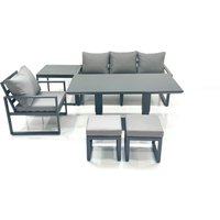 Fimous 6 Seater Garden Sofa Set Aluminium Furniture Rising Dining Tabe Set with Chair Side Table 2 Small Footstools Dark Grey