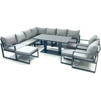 Fimous 12 Seater Outdoor Aluminum Garden Furniture Set Corner Sofa 2 Chair 3 Footstools Adjustable Rising Lifting Dining Table Sets Dark Grey