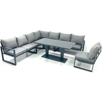 Fimous 8 Seater Outdoor Aluminum Garden Furniture Set Corner Sofa Rising Lifting Dining Table Sets Dark Grey