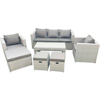 Fimous Rattan Garden Furniture Set 8 Seater Outdoor Garden Sofa Oblong Coffee Table Set with 2 Chairs 3 Stools Light Grey Mixed