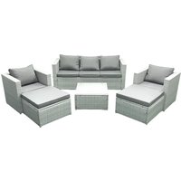 Fimous 7 Seater Rattan Garden Furniture Set with 3 Seater Sofa 2 Chair Square Coffee Table 2 Big Footstools Light Grey Mixed