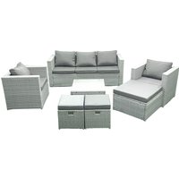 Fimous Rattan Garden Outdoor Furniture Sofa Set with Square Coffee Table 2 Chairs 3 Footstools Light Grey Mixed