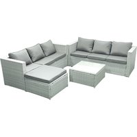 Fimous Rattan Garden Outdoor Furniture Set 7 Seater Rattan Garden Sofa Set with Big Footstool Light Grey Mixed