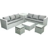 Fimous Rattan Garden Outdoor Furniture Set 8 Seater Rattan Garden Sofa Set with 2 Small Footstool Side Table Light Grey Mixed
