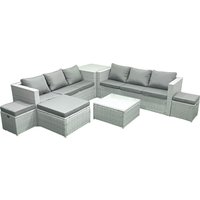 Fimous Rattan Garden Outdoor Furniture Set 9 Seater Rattan Garden Sofa Set with 3 Footstools Side Table Light Grey Mixed