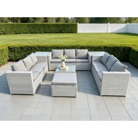 Fimous Rattan Garden Outdoor Furniture Set 10 Seater Rattan Garden Sofa Set with Big Footstool 2 Side Tables Light Grey Mixed