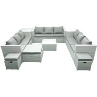 Fimous Rattan Garden Outdoor Furniture Set 12 Seater Rattan Garden Sofa Set with 3 Footstools Side Table Light Grey Mixed