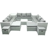 Fimous Garden Outdoor Furniture Set 14 Seater Rattan Sofa Set with Side Table 4 Footstools Light Grey Mixed