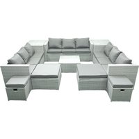 Fimous Garden Outdoor Furniture Set 14 Seater Rattan Sofa Set with 2 Side Tables 4 Footstools Light Grey Mixed