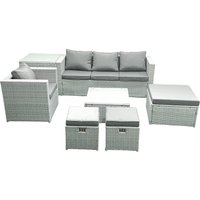 Fimous Garden Outdoor Furniture Set 7 Seater Rattan Sofa Set with 3 Footstools Armchair Side Table Light Grey Mixed