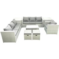 Fimous Wicker PE Rattan Sofa Garden Furniture Set with Armchair Oblong Coffee Table 2 Small Footstools 2 Side Tables Light Grey Mixed