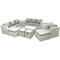 Fimous 10 Pieces Rattan Garden Furniture Set Outdoor Garden Sofa Chair Coffee Table Set with 2 Side Tables 4 Footstools Light Grey Mixed